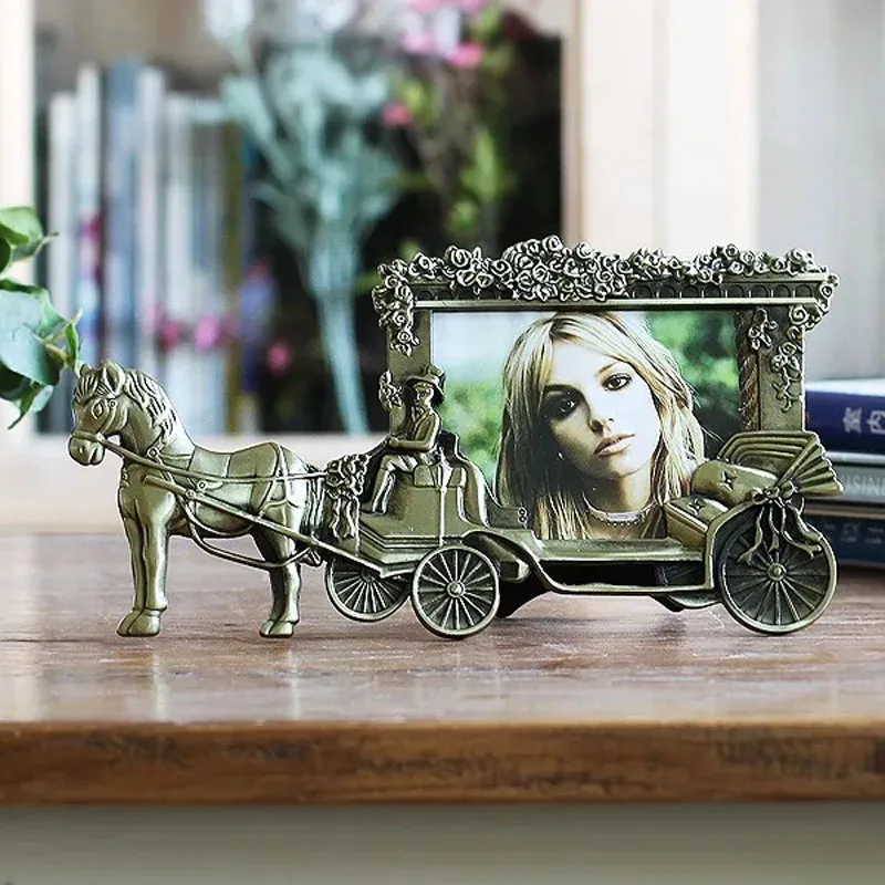 

5 Inch Metal Photo Frame Vintage Copper Carriage Photo Frame Wedding Gift Ornament Home Baby Gift Decoration Photo Frame