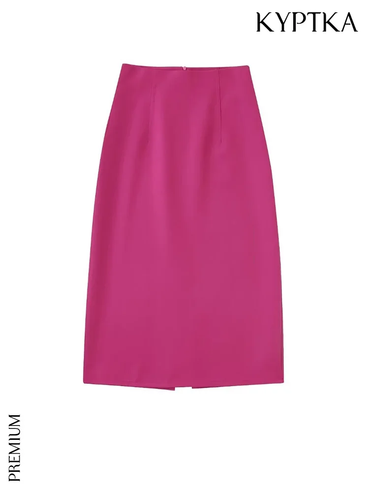 

Юбка-миди Женская прямая с разрезом, высокой талией и молнией сзади