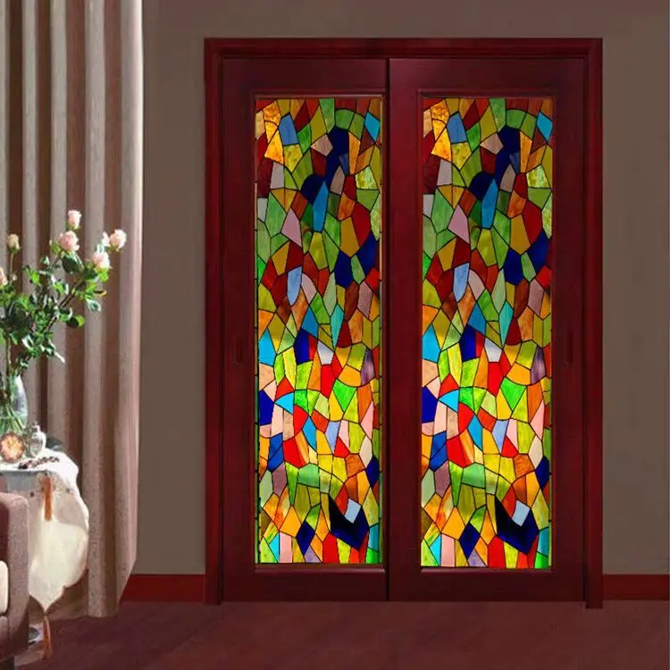 

Glass screen art glass color inlaid glass door and window ceiling porch
