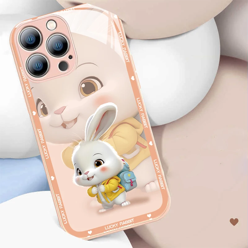 

Rabbit Pattern Phone Case On for iphone 14 12 11 13 Pro Max X XR XS 7 8 Plus 12H Cover Explosion-proof Tempered Glass Case Capa