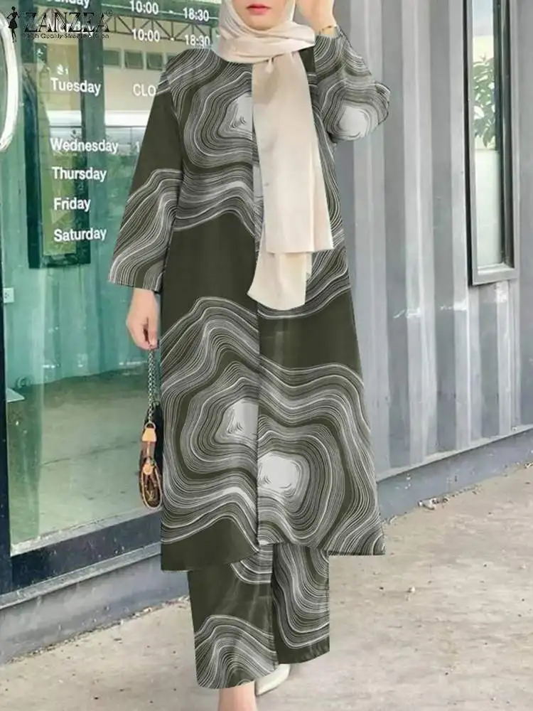 Винтажный Мусульманский Комплект Абая С Цветочным Принтом Женская Повседневная