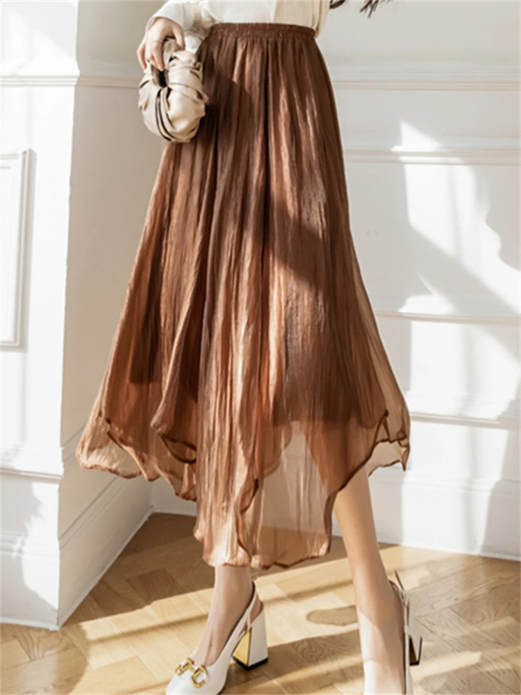 Юбка Женская средней длины с завышенной талией повседневная элегантная