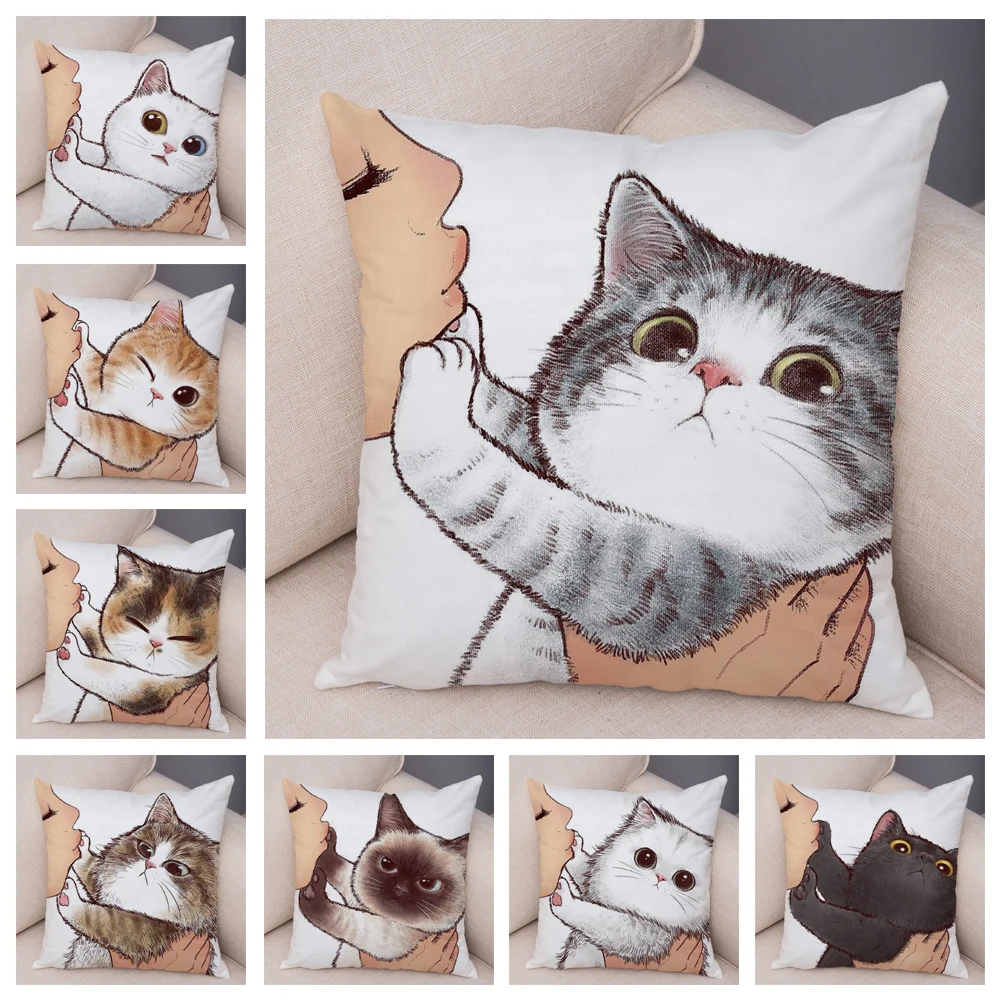 

Funny Love Kiss Cute Cat Pillows Cases for Sofa Home Car Cushion Cover Pillow Covers Decor Cartoon Pet Plush Pillowcase 45x45cm