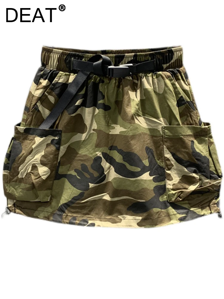 

Женская облегающая мини-юбка на пуговицах DEAT, камуфляжная облегающая мини-юбка трапециевидной формы с эластичным поясом и боковыми кармана...