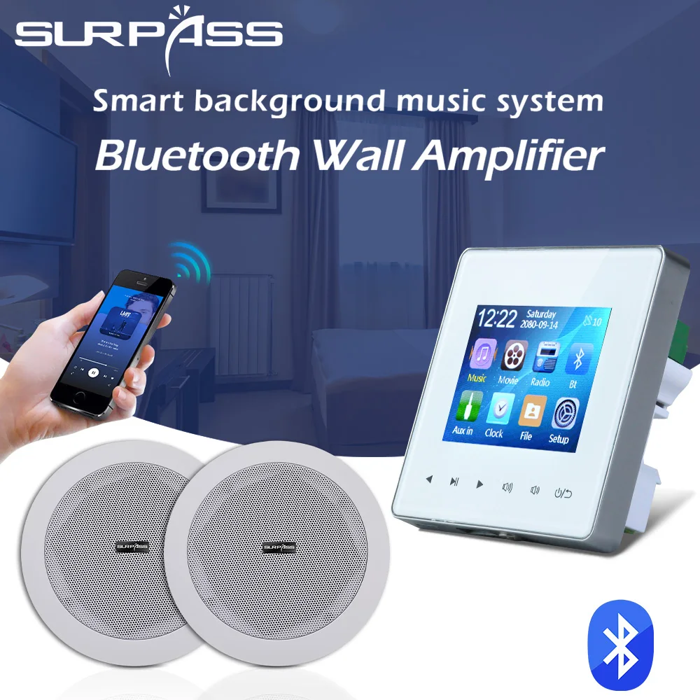 Smart Home Mini Amplifier Bluetooth-compatible Background Music System Key Touch BT Wall Panel Coaxial Ceiling Speaker Bathroom