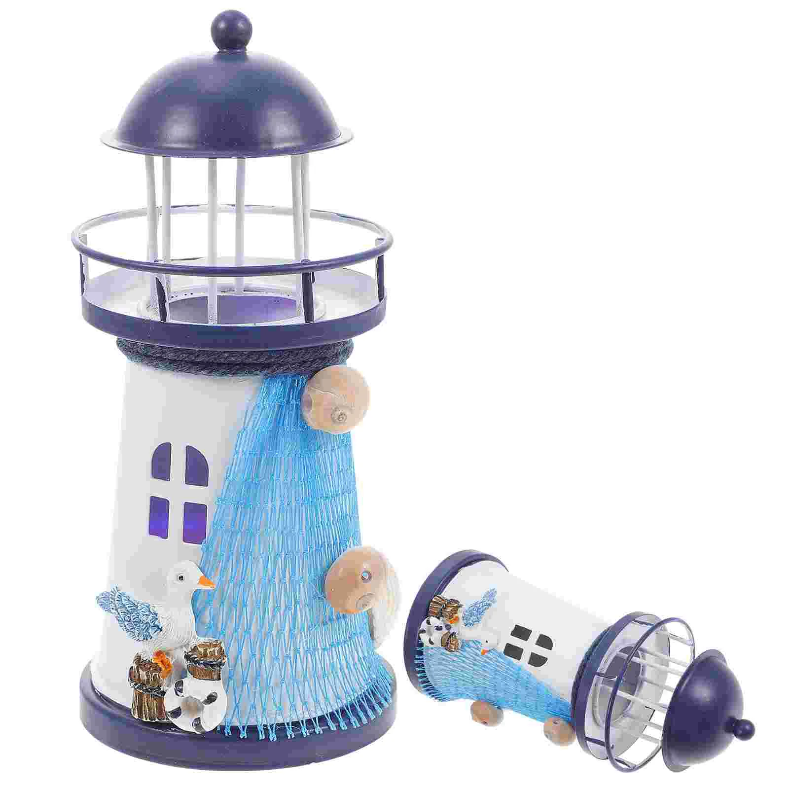 

Lighthouse Decor Led Mediterranean Light Lamp Nautical Solar Beach Tower Garden Beacon Rotating Figurine Ornament Sea Coastal