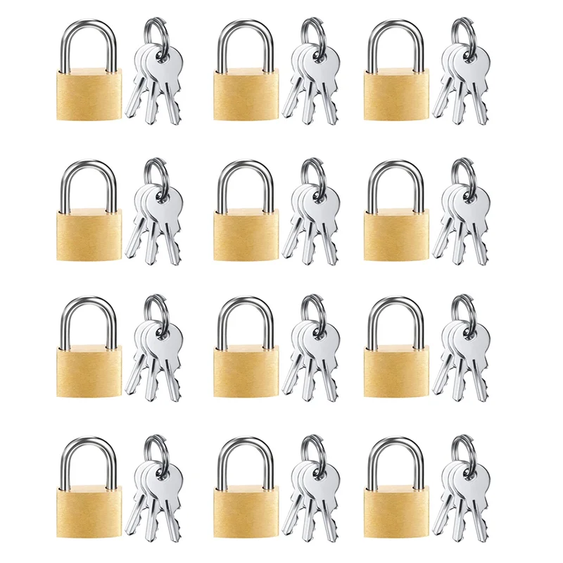 12 Pack Mini Padlock Small Solid Brass Locks with 3 Key for Luggage Lock Backpack Gym Locker Suitcase