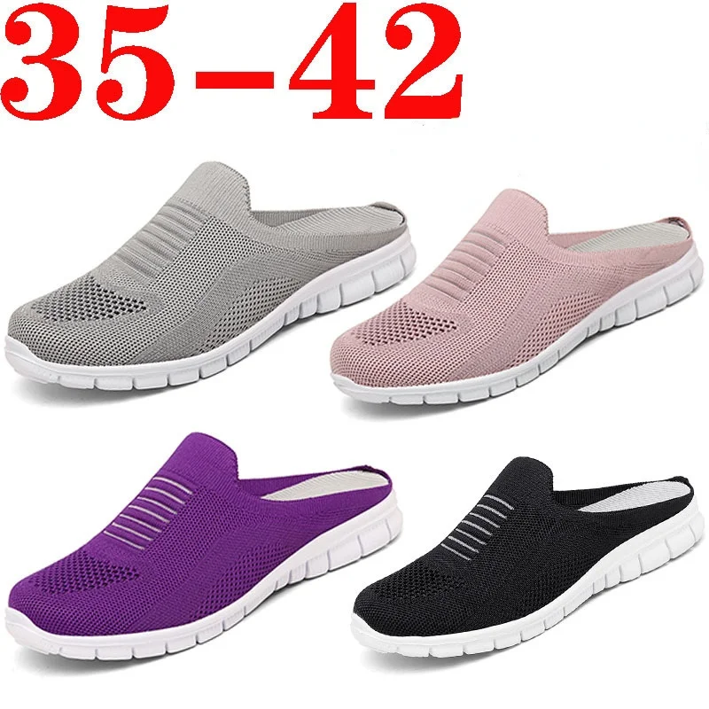 Women Sandals Summer Shoes Half Slippers Flip Flops Mesh Breathable Shoes Sandals Flat Shoes Woman Platform Mule Shoes 42