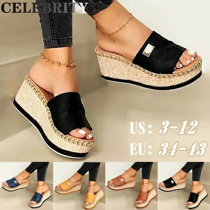 

Womens High Heels Sandal Thick Bottom Casual Shoes Ladies Leisure Summer Wedges Sandals Woman Shoes Women Platform Mules Slipper