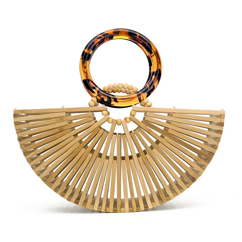 

new woven bag bamboo weaving basket bag retro beach seaside vacation handbag Women's shopping simple acrylic hand bag
