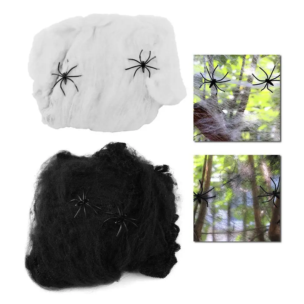 

Halloween Decoration Spider Cotton Thread Black White Stretch Spider Web With Fake Spider Home Horror Party Scene Decor Props