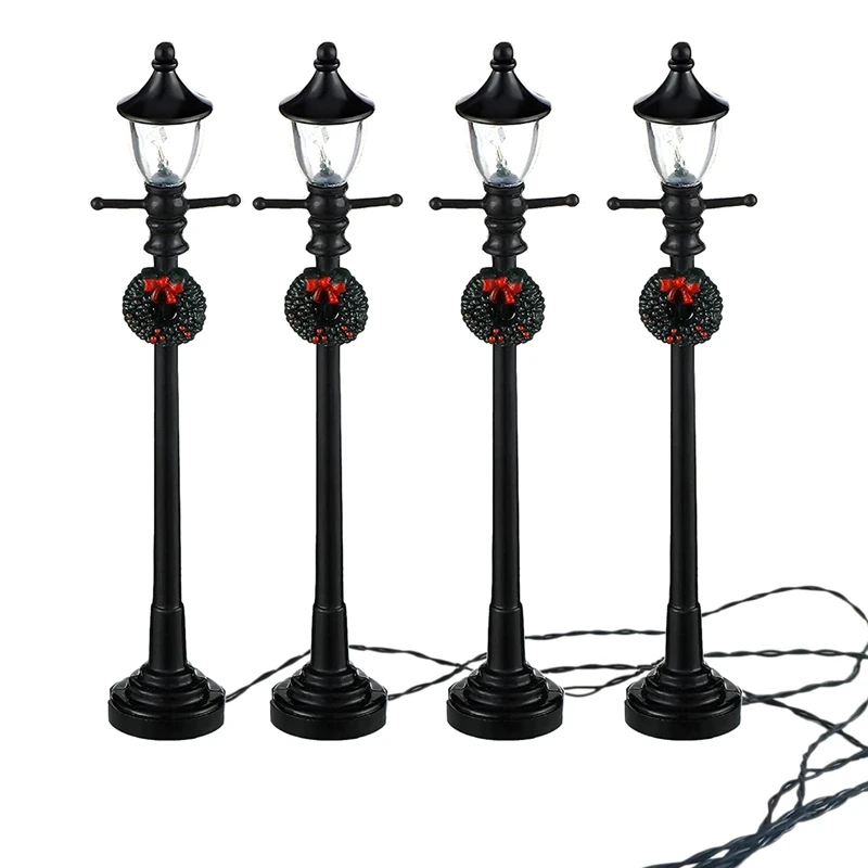 

4Pcs Mini Christmas Lamp Post Train Lamp Miniature Street Lamp Decorative Street Light for DIY Dollhouse Village Pathway