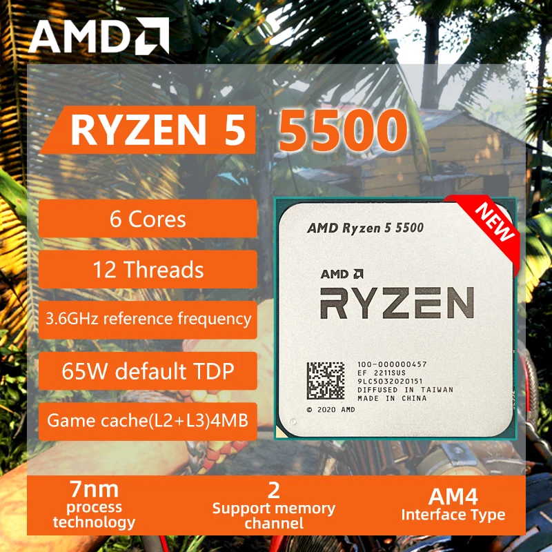 Новый процессор AMD R5 5500 Ryzen 5 3 6 ГГц 6-ядерный 12-поточный 7 нм L3 = 16M - Цена: 85.49