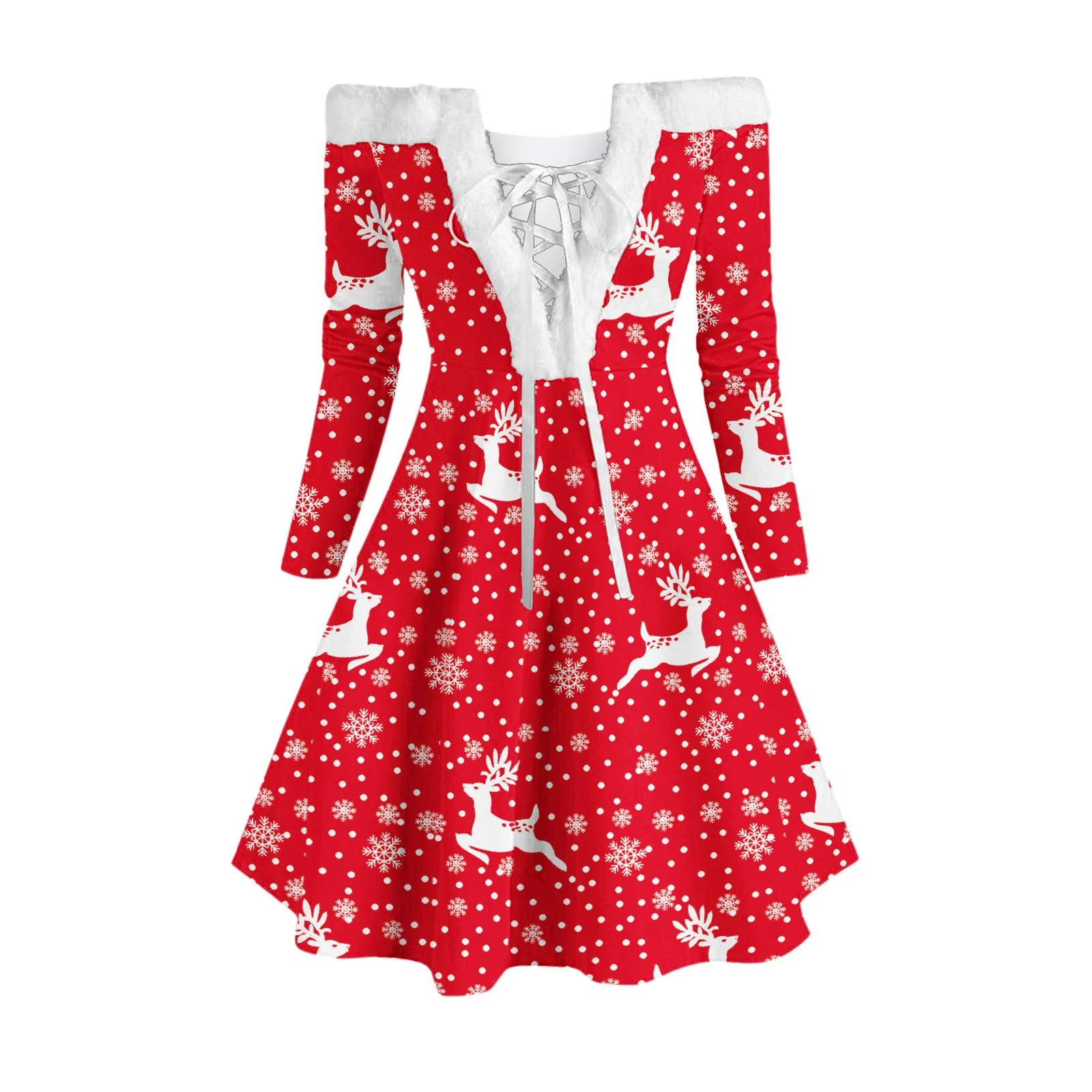 

Women Casual Long Sleeve Patchwork Off Shoulder Knee Length Xmas Elegant Party Dress Christmas Women Dress 2023 Vestido