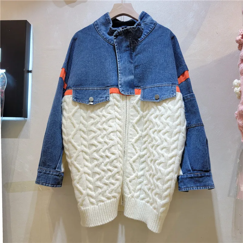 

Idle Style Denim Sweater for Women 2022 Autumn Winter Loose Casual Knitted Cardigan Coat Woman Fashion Long Cardigans Sweaters