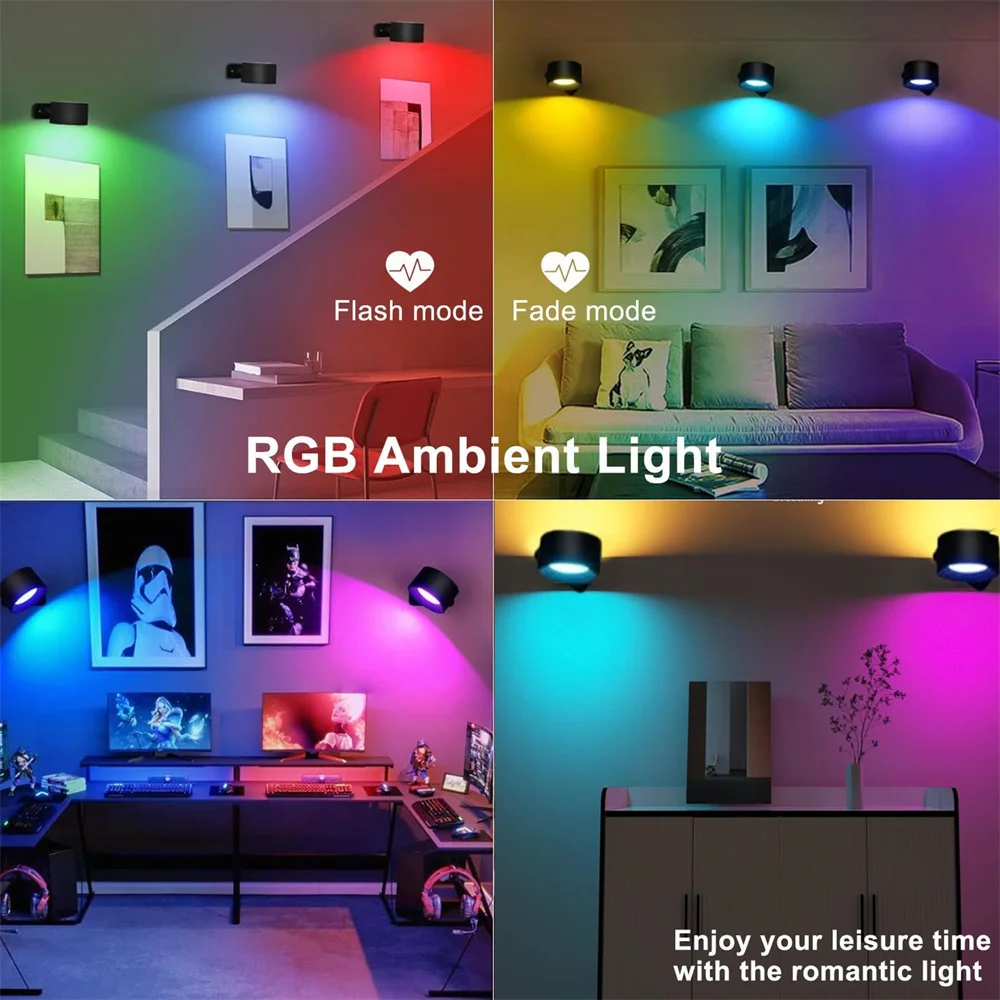 Магнитное настенное бра цвета RGB, перезаряжаемое через USB, 3-цветное, с регулируемой яркостью и дистанционным магнитом на 360 градусов °   Вращение для гостиной (art.: 3920cd14418ed) - 3920cd14418ed
