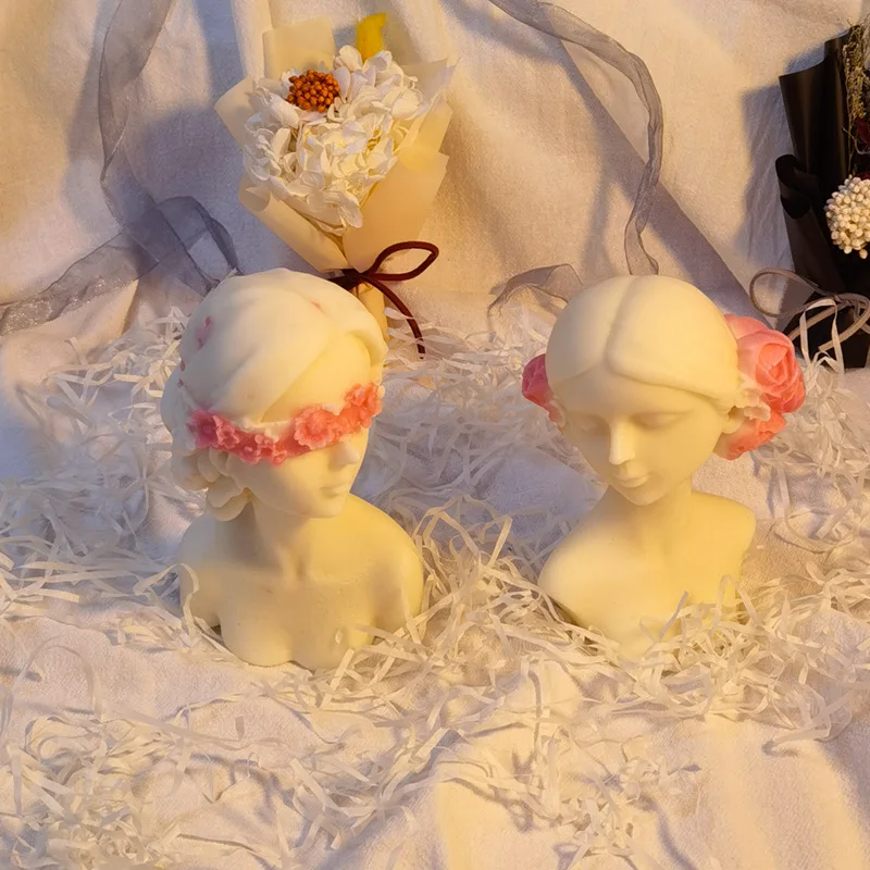 

2022 New Blindfolding Girl Aromatherapy Candle Silicone Mold Home Ornaments Chocolate Cake Forming Molds Human Face Portrait