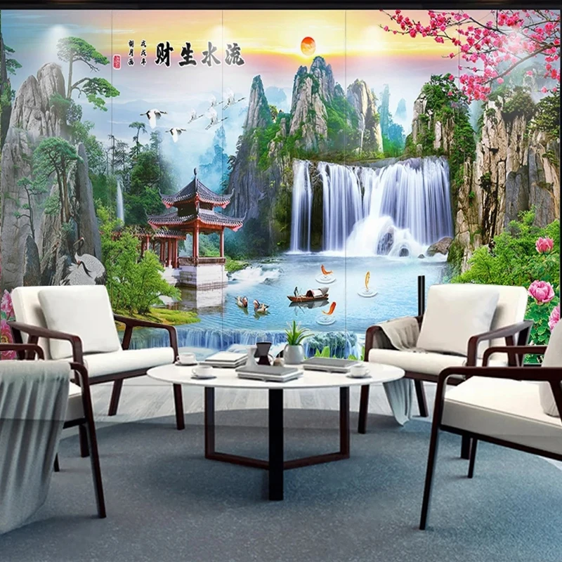 

Custom Mural Chinese Style Waterfall Nature Landscape 3D Photo Wallpaper Living Room TV Background Wall Decor Waterproof Canvas