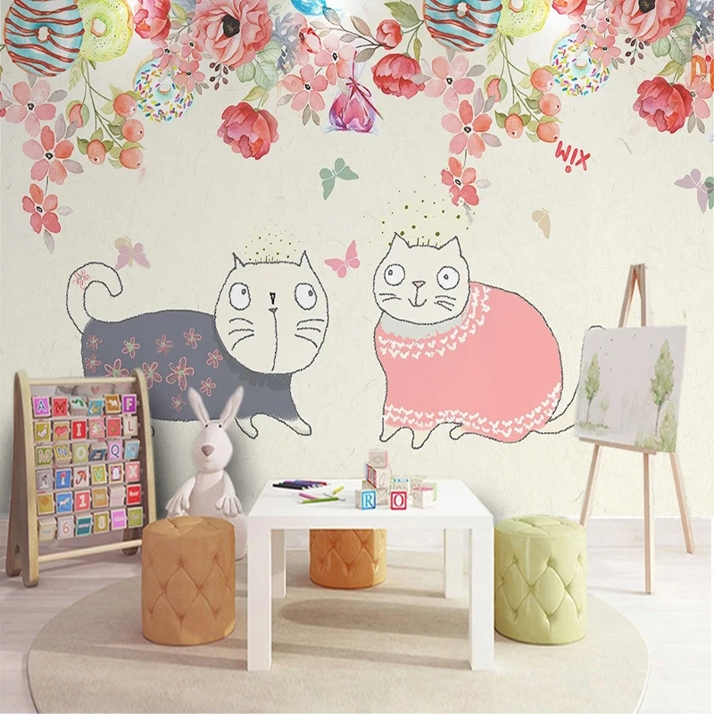 

Custom 3D Mural Wallpaper Watercolor Cat Children's Room Cartoon Animation Wall Mural Papel De Parede Home Décor Papel De Parede