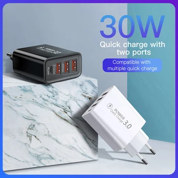 USB C Charger European Standard 4-port Fast Charger 3USB+Type-C Charging Head 3USB+PD Fast Charging 3.0 Wall-mounted Power Adapt 1
