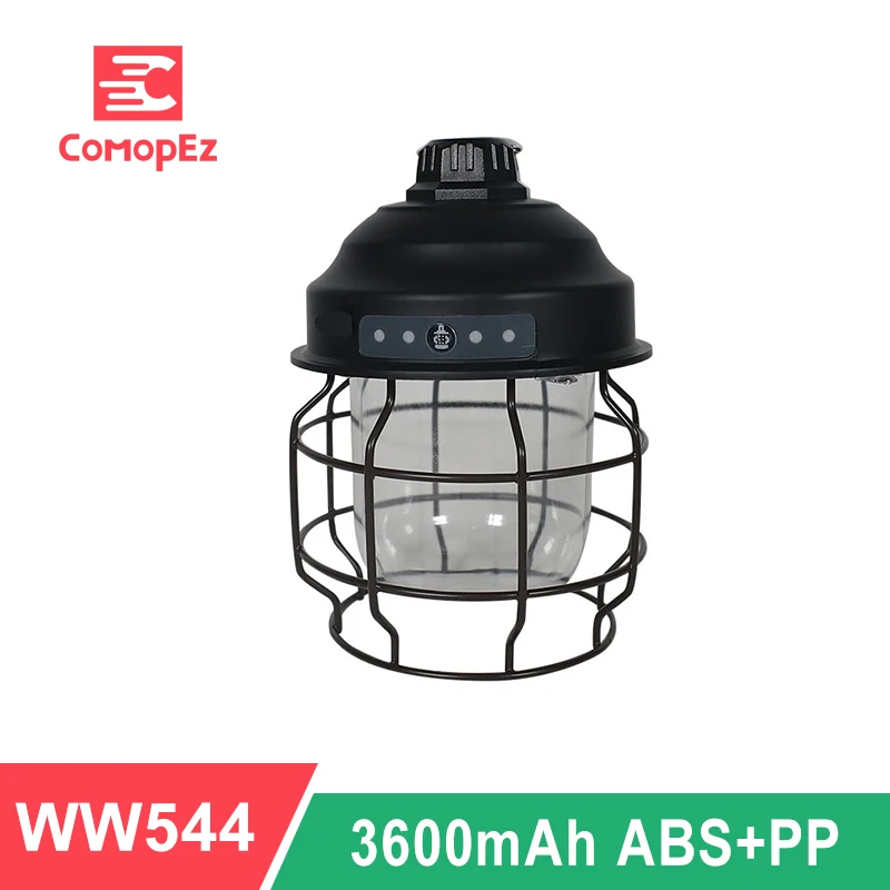 

3600mAh Hanging Light LED Battery Warm Light Camping Light Rechargeable Lightweight Outdoor Tent Light Mini Waterproof Metal