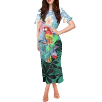 summer flower and bird pattern printing long dress women maxi dress samoa style print the new short sleeve clothing
