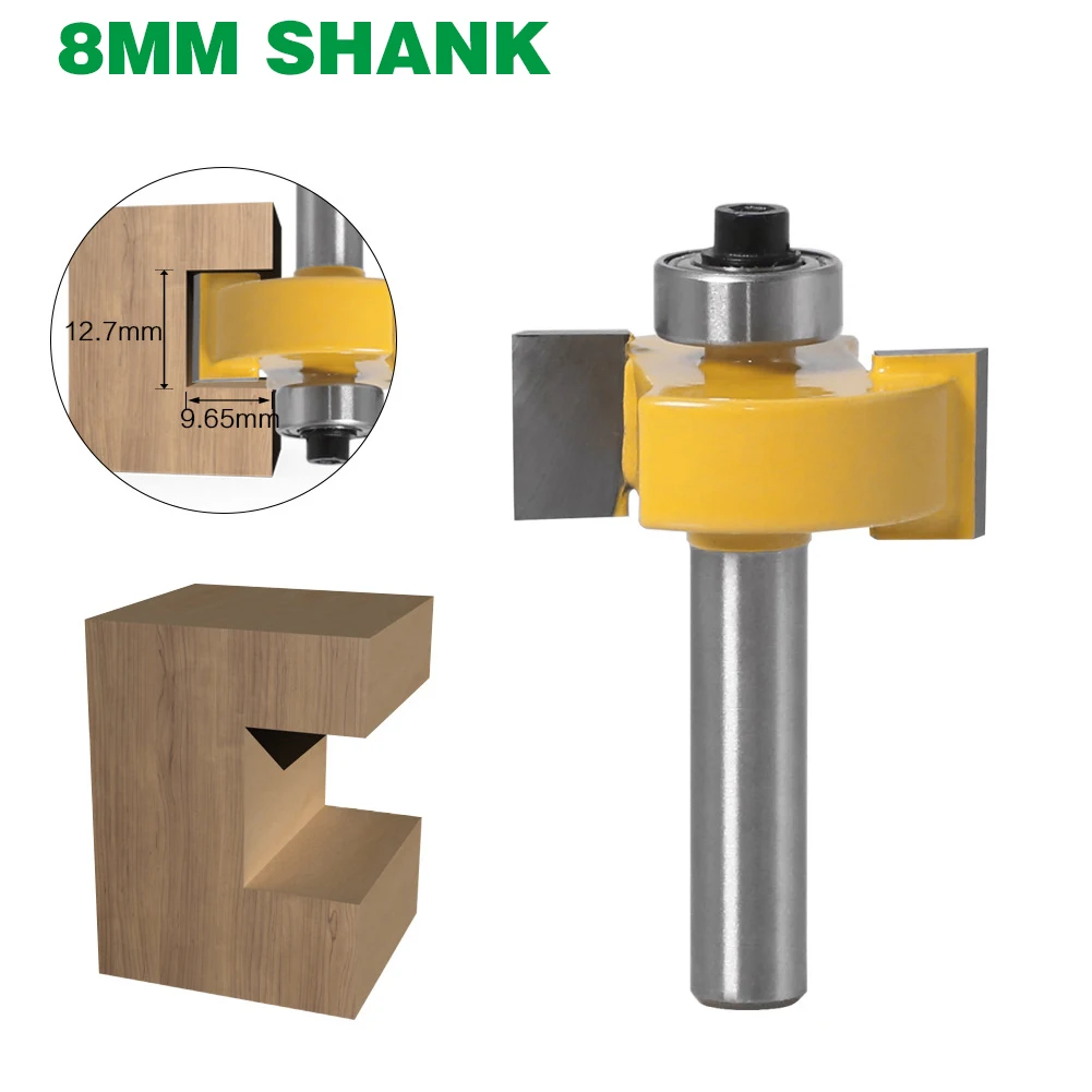 

1PC 8MM Shank Milling Cutter Wood Carving T-Sloting Router Bit With Bearing Wood Slot T Type Rabbeting Woodwork Tool For Wood