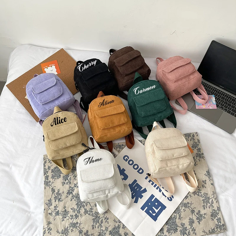Personalised Women Corduroy Backpack Purse Convertible Lady Fashion Casual Daypack Custom Name Travel Small School Shoulder Bags