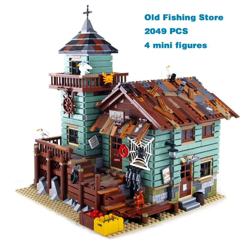 

2049 PCS Old Fishing Store Building Blocks Bricks Fisherman House Model Compatible 21310 16050 Kids Birthday Christmas Toys Gift