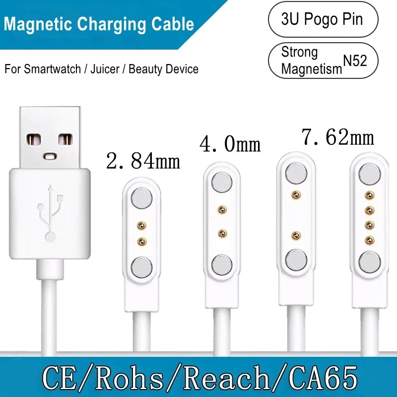 Universal Magnetic Charging Cable USB Charger 2pin 4pin Line Power Adapter Long Cord For Smartwatch Juicer Facial Beauty Devices