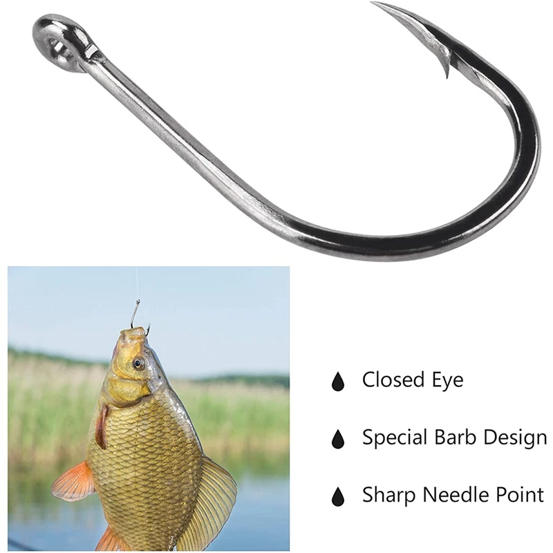 200PCS High Carbon Steel Barb Fishing Hook 10 Sizes (3 -12 ) Strong Custom Offset Sport