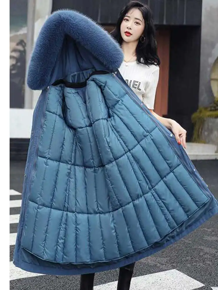 Detachable liner Winter Women X-Long Parkas Coat -30 degrees Slim Hooded Thick Warm Jacket Female Winter Outwear Jacket parkas