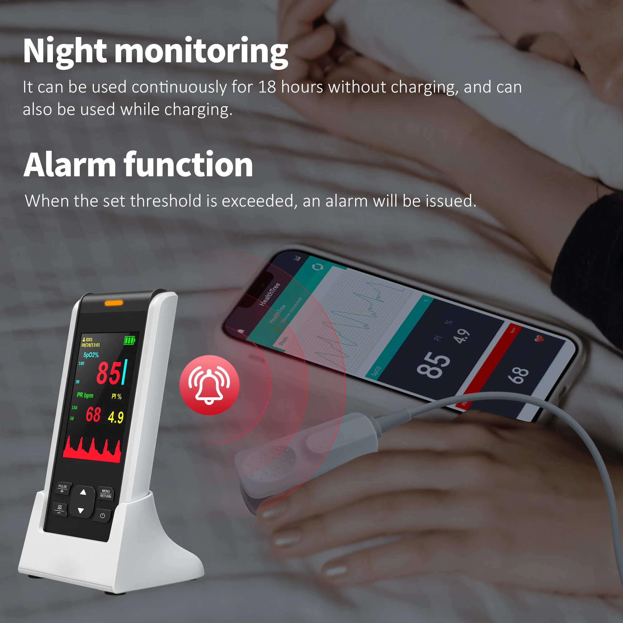 Фото Пульсоксиметр HealthTree ручной с поддержкой Bluetooth и приложением №3