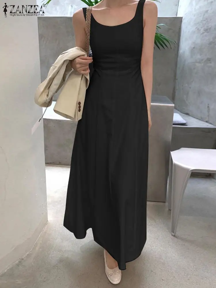 

Женское элегантное офисное платье ZANZEA, летний модный сарафан на бретельках без рукавов, повседневные праздничные платья на бретельках, женские пляжные платья