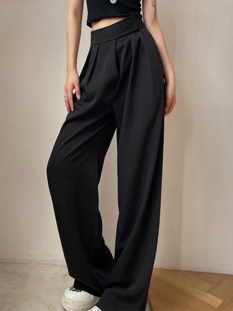 

Suit Pants for Women Loose High Waist Clothes Straight Streetwear Bottoms Spring Office Lady Long Trousers Brown Black
