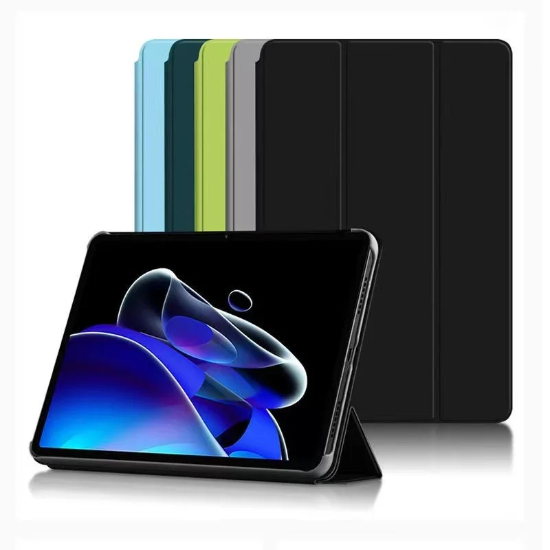 

New 11 Inch Smart Hibernation Tablet Case Ultra-thin Pure Color Tri-fold Folding Stand Leather Cover For Realme Pad X 2022
