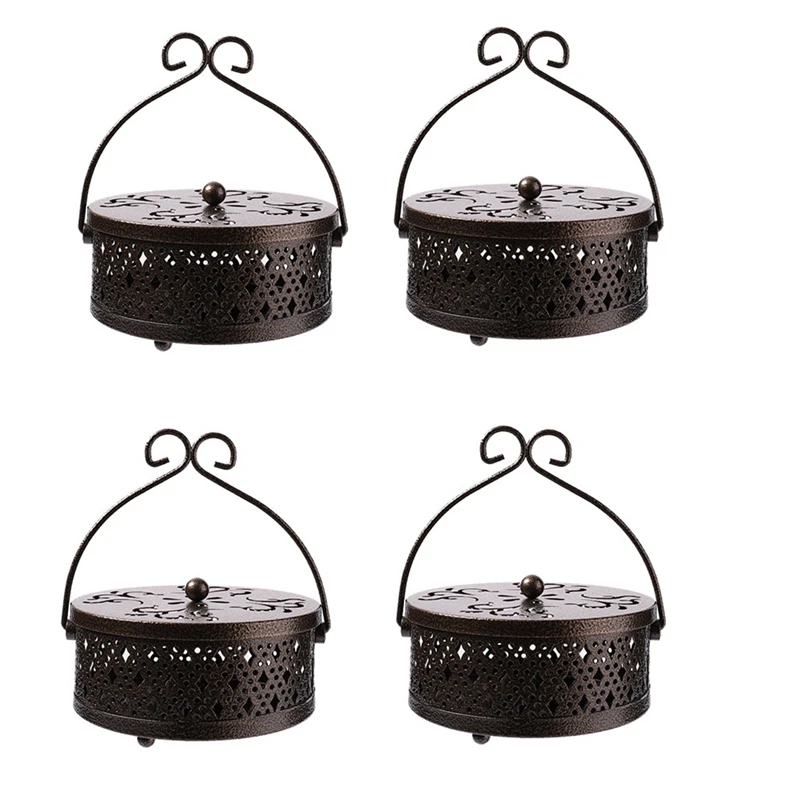

4PCS Incense Coil Holder Bronze Retro Portable Hanging Incense Burner Holder With Handle Round Incense Holder