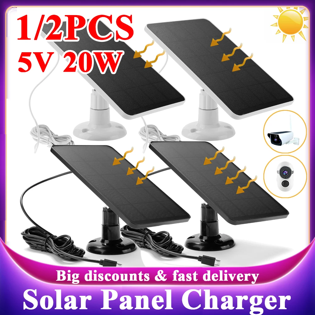 

2023 1/2PCS 5V 10W Solar Panel Micro Charger Monocrystalline Solar Charger Waterproof Security Surveillance Camera Monitor