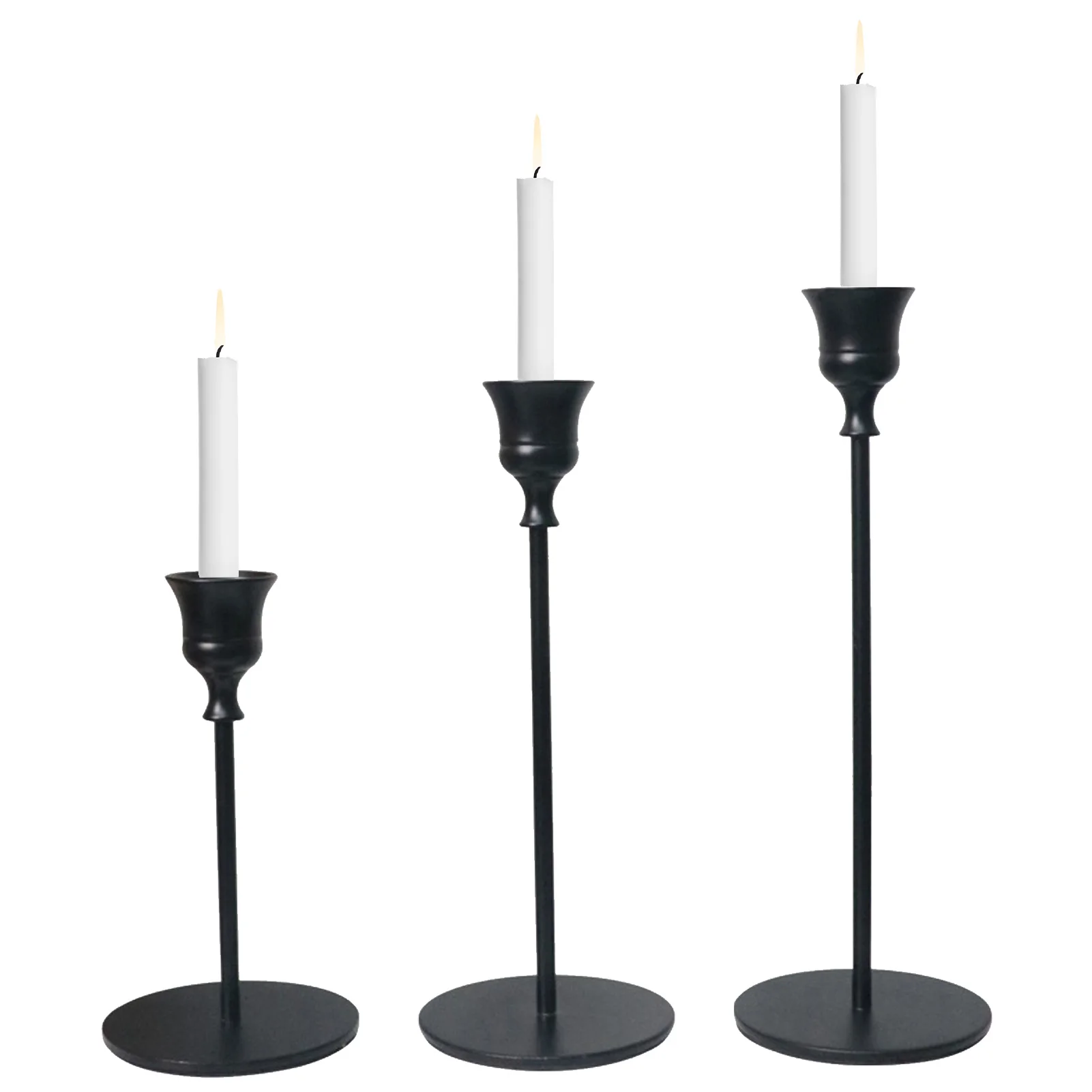 

Black Candlestick Holders Set Of 3 Thin Tapered Candle Stand As Dining Room Table Centerpieces Modern Vintage Antique Candle