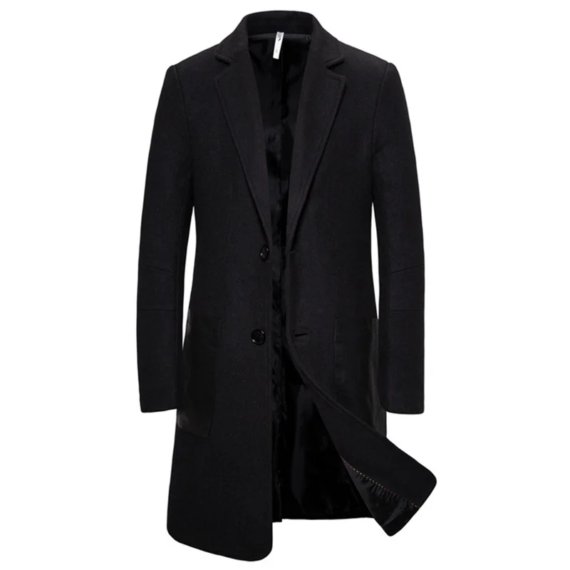 

Autumn and Winter 2022 New Men's Fashion Casual Woolen Coat Solid Windbreaker Simple Black Jacket Wool & Blends Thick Clothing