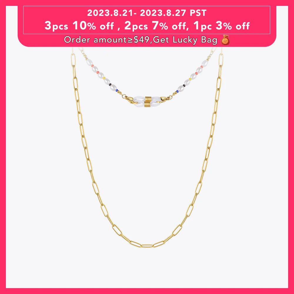 

ENFASHION Colourful Glasses Necklace For Women Gold Color Pearl Mask Choker Stainless Steel Fashion Jewelry Collier P213219