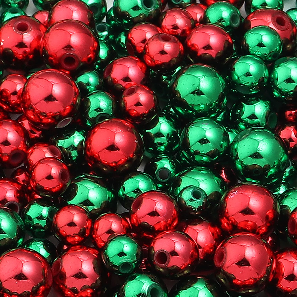50-200 шт./лот рождественская серия акриловые бусины круглые красные зеленые