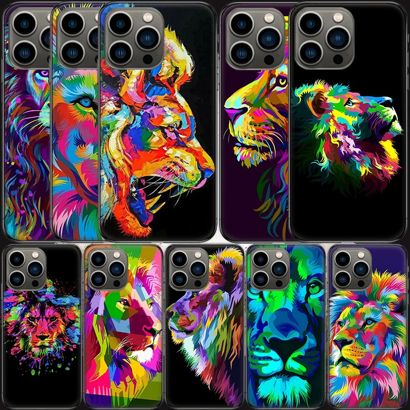 Чехол для телефона с изображением цветного льва Apple Iphone 15 13 12 11 14 Pro Max Mini Cover SE 2020 X XS