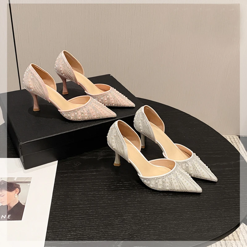 Туфли-лодочки на низком каблуке 7 см розовые туфли высоком с острым носком и