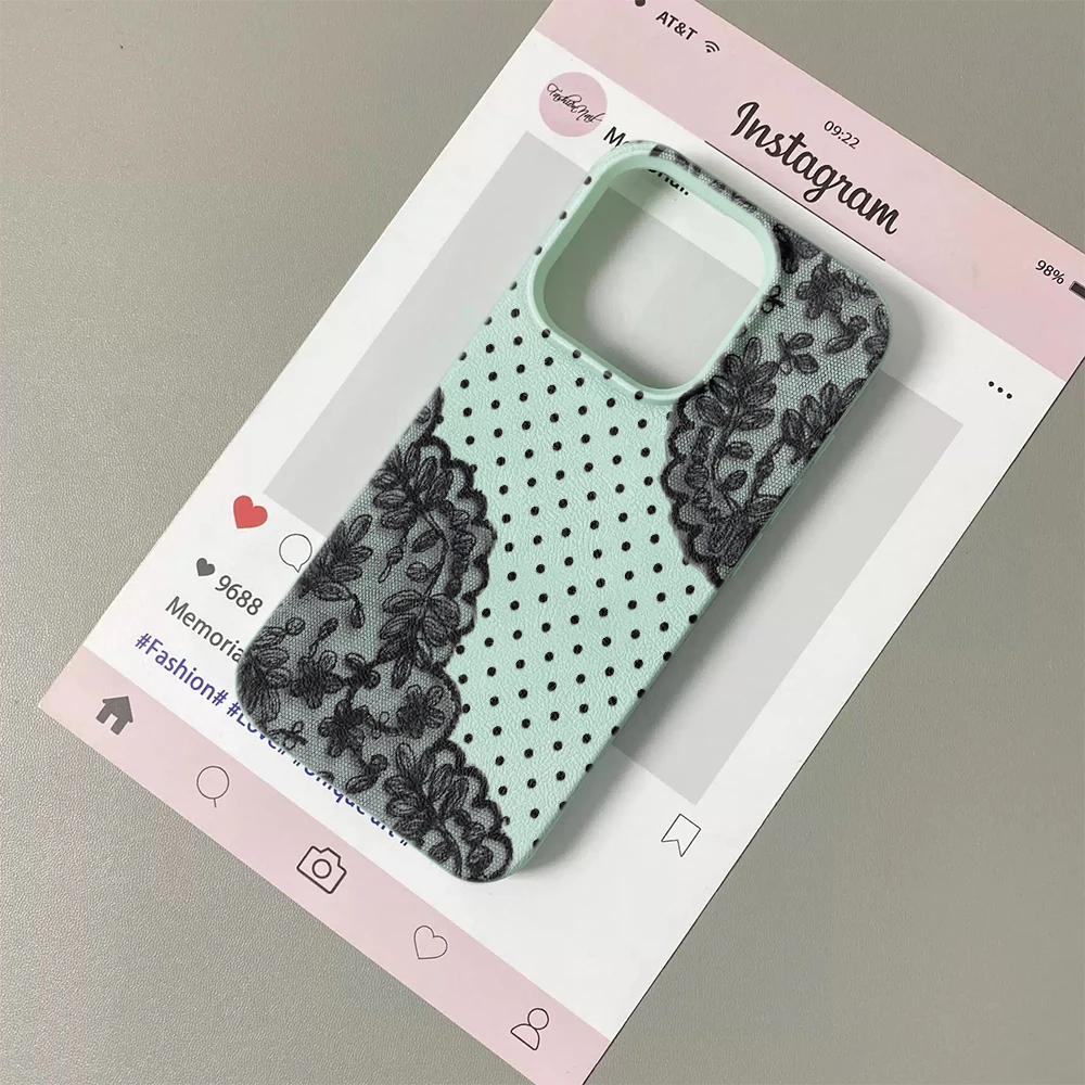 Чехол для телефона iPhone 11 14 17 15 13 16 12 Plus Pro Air, черный, кружевной, в горошек, элегантный, с защитой от падений, устойчивый к царапинам, прозрачный (art.: 3920dc8f0f748) - 3920dc8f0f748
