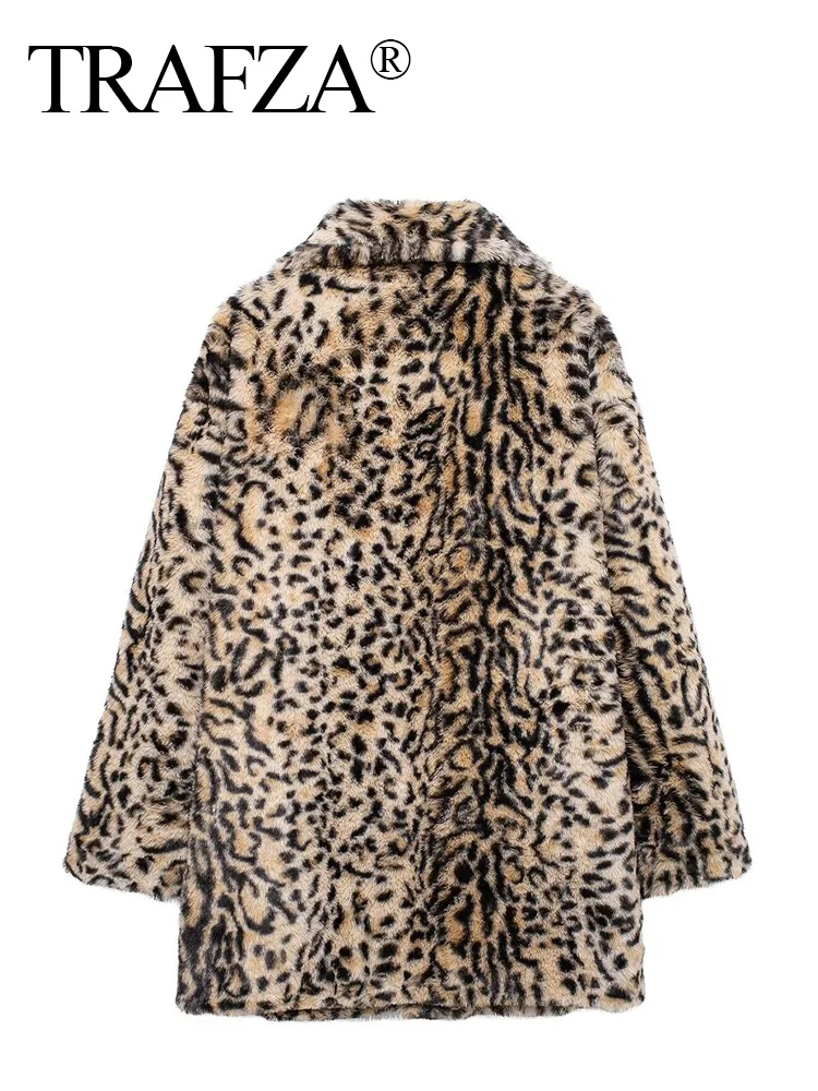 TRAFZA женская однобортная куртка с леопардовым отложным воротником и длинными