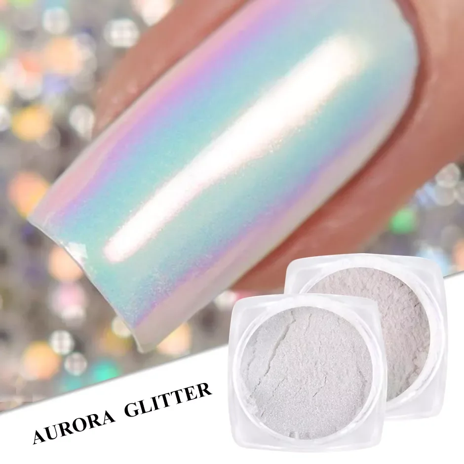 

1 Box Aurora Glitter Powder Nail Art Shimmer Mirror Pearl Shell Chrome Pigment Gel Polish Rubbing Dust Accessories FBB01-07