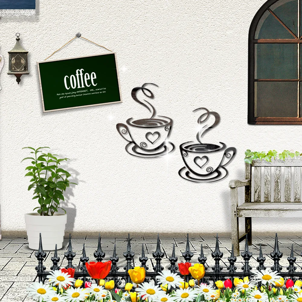 Зеркальная кофейная чашка самоклеящаяся наклейка на стену украшение для входа в