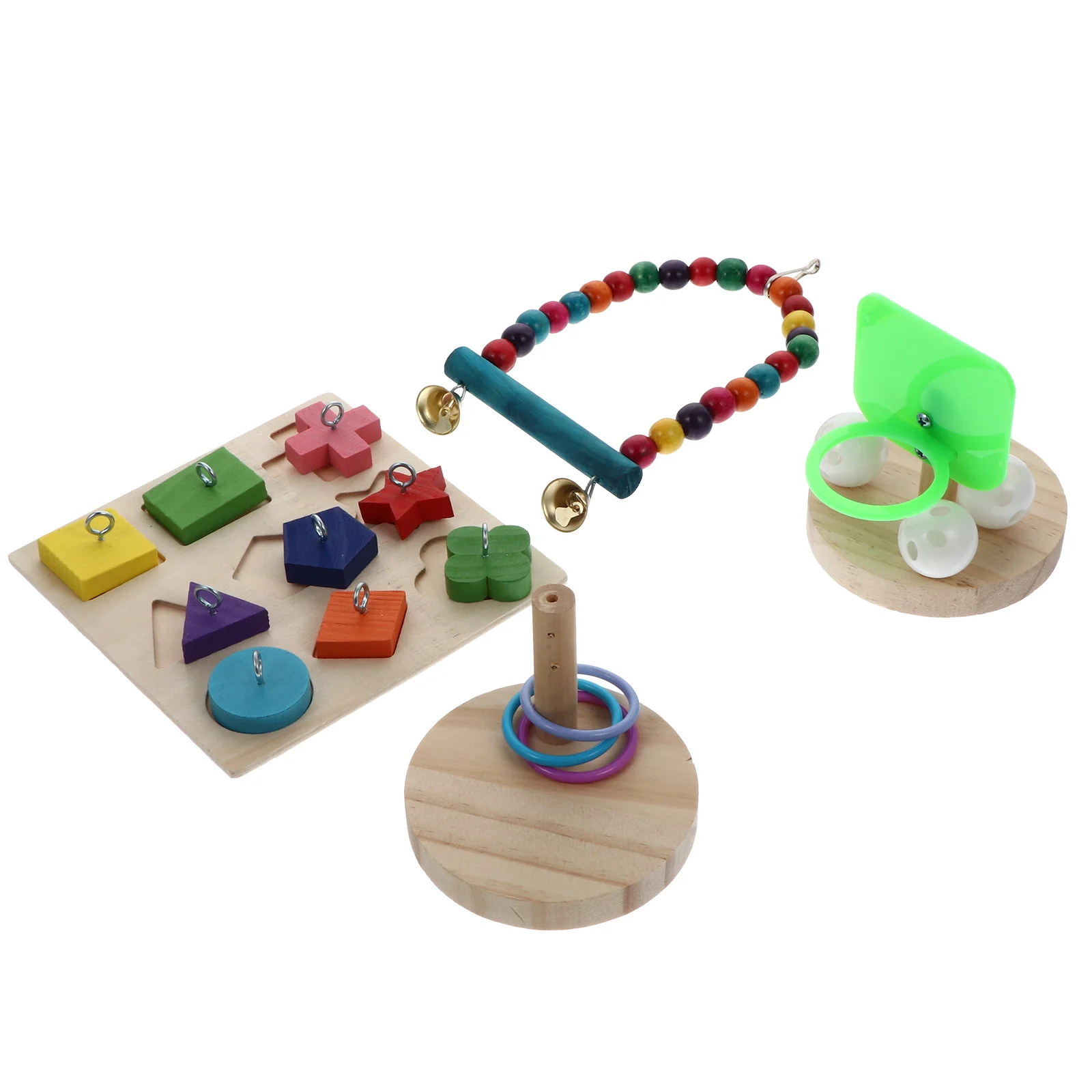 

4Pcs Bird Training Set Parrot Swing Basketball and Stacking Ring