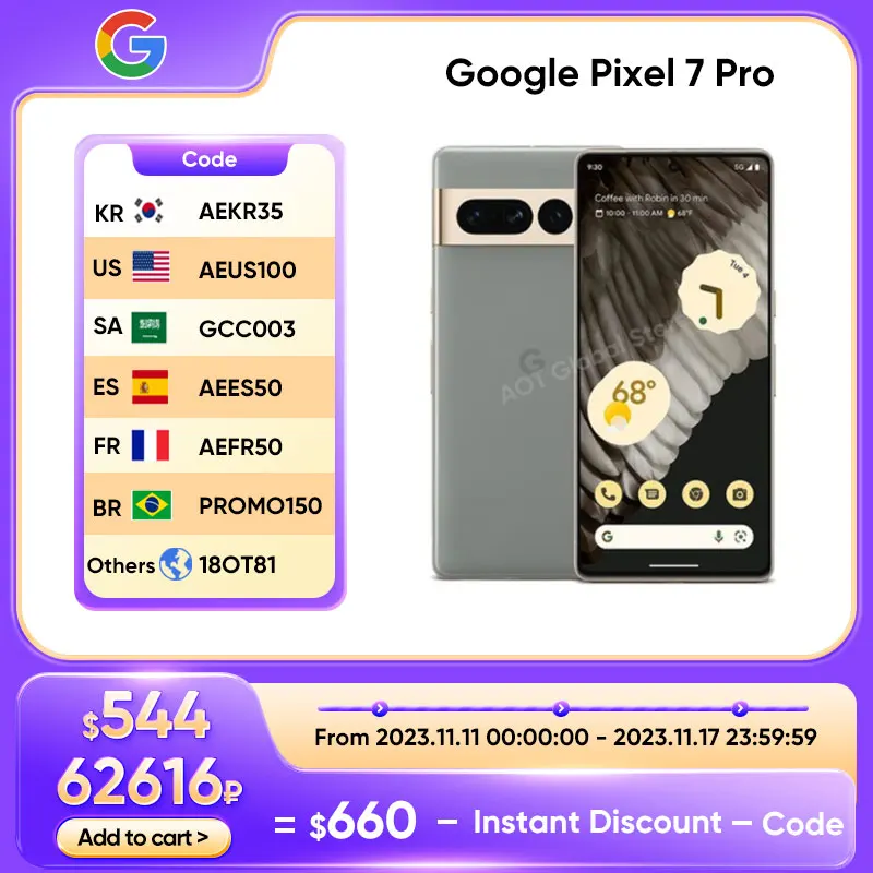 

Смартфон Google Pixel 7 Pro, 6,7 дюйма, 120 Гц, пылезащитный, водостойкий, Android 13, 4410 мАч